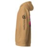 Neon Heartbreak Midweight Hoodie — Sandstone — left sleeve, black Keanu Organics logo