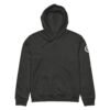 Prism Midweight Hoodie in Dark Heather Grey, front: plain front with a white Keanu Organics logo down the left sleeve
